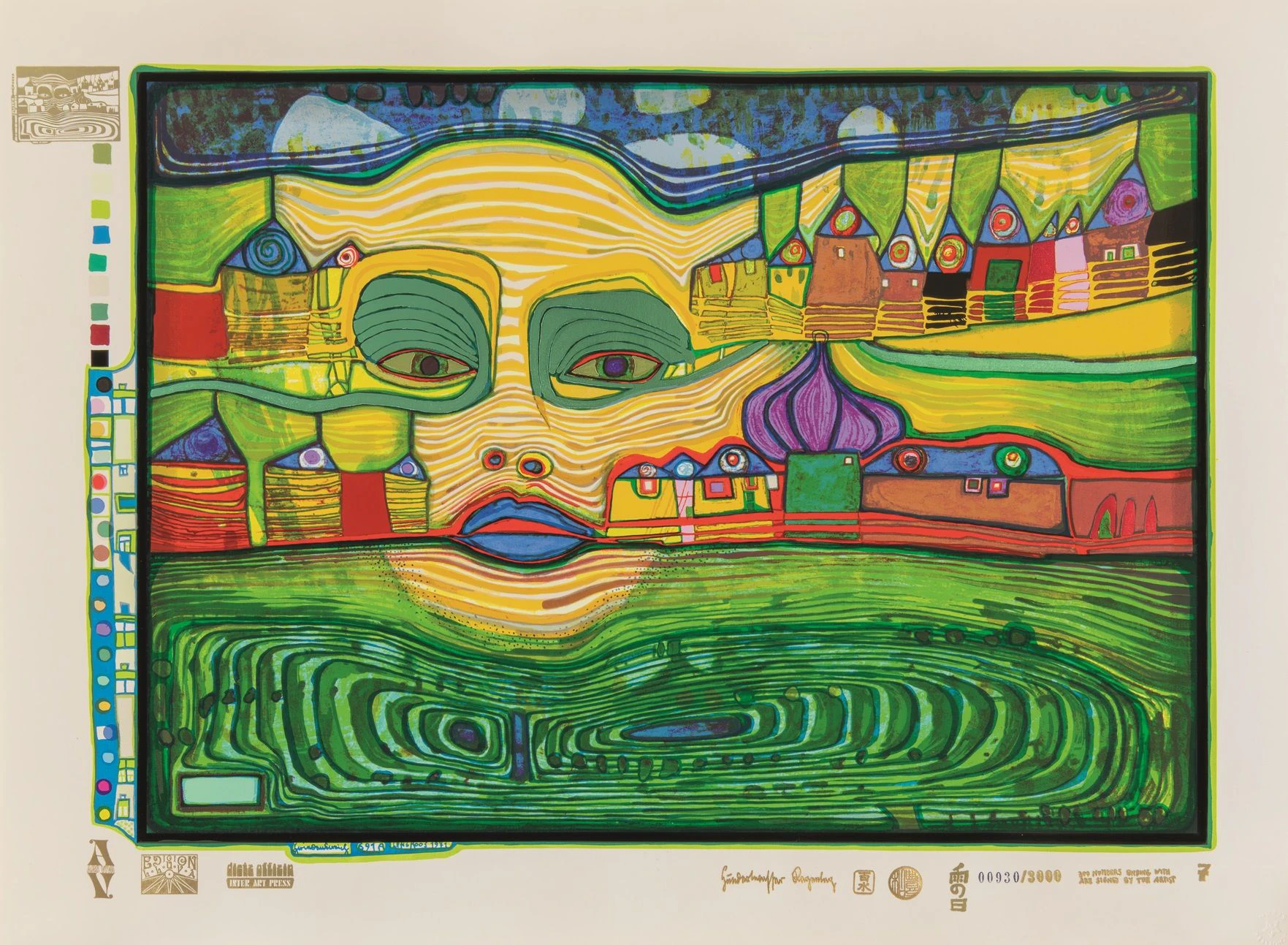 „Irinaland over the Balkans“ heißt dieser Siebdruck von 1972, zu sehen im Kunstforum Hundertwasser in  Lindau.
