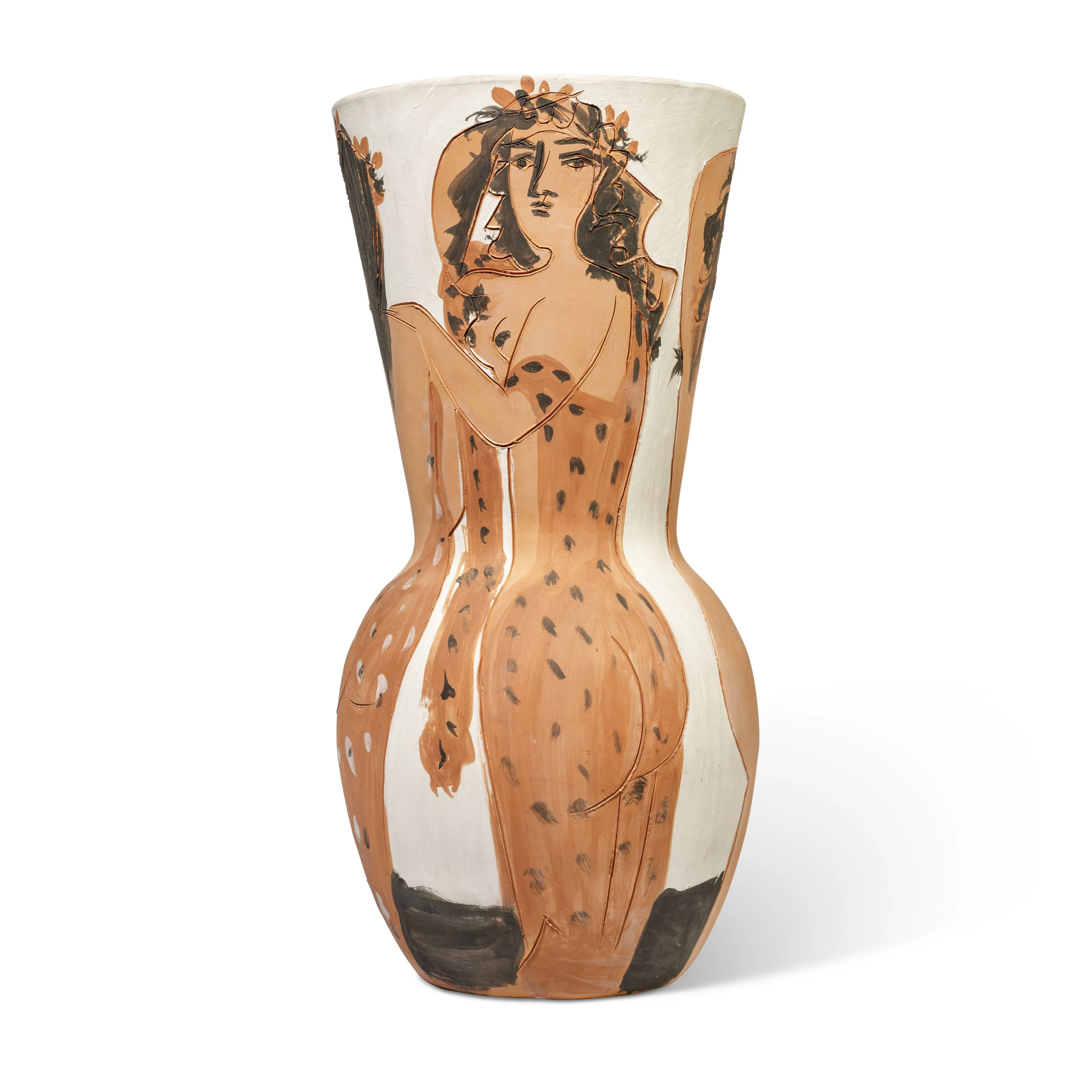 Pablo Picasso: „Grand Vase aux Femmes Voilées“ von 1950, Terrakotta, bemalt mit weißer, roter und schwarzer Engobe, Privatsammlung.